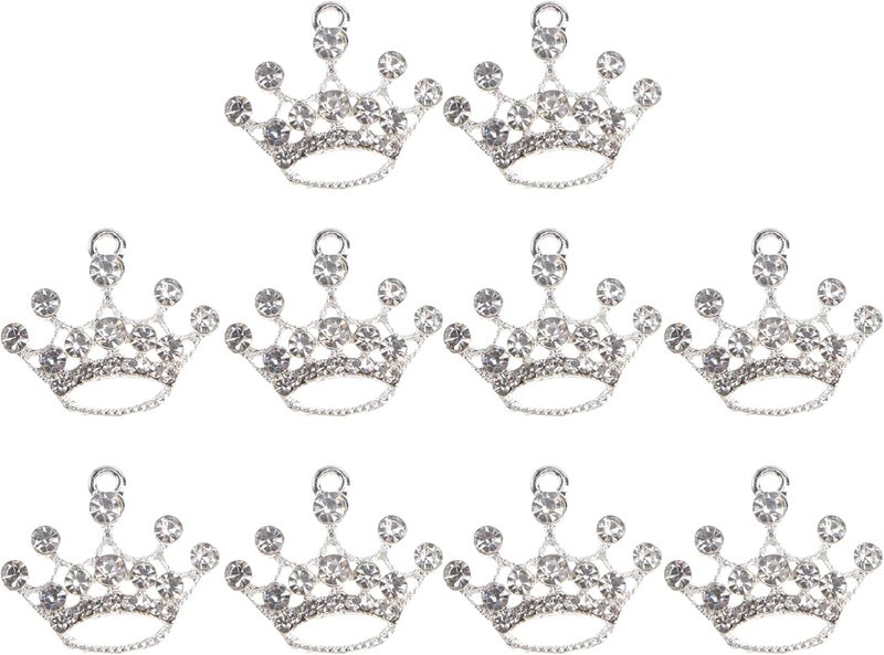 comfrt 10pcs Crown Charm Pendant Vintage Alloy Tiara Miniature Ornament Crystal Rhinestone Embellishment for Jewelry Making Craft - Image 1