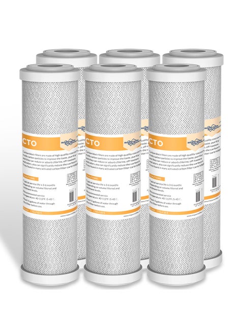 Membrane Solutions 5 Micron 25 x 10 CTO Carbon Block Water Filter Cartridge Replacement for Whole House Filtration Systems Compatible with WFPFC8002 WFPFC9001 FXWTC WHKFWHWC 6Pack
