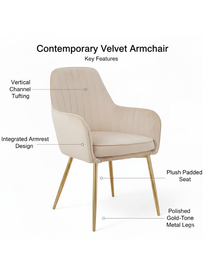 زد إتش للأثاث كرسي طعام حديث مبطن بمسند للذراع – كرسي لهجة بلون بيج بأرجل معدنية ذهبية لغرف الطعام، غرفة المعيشة، المقاهي والمطاعم - Image 3
