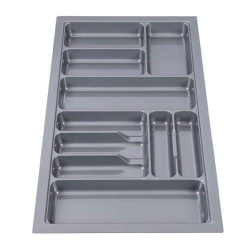LEVON Plastic Cutlery Tray For Kitchen Drawer,Cutlery Stationery Organizer, Moduler Kitchen Basket, Grey, (32 X19 Inch) - Image 5