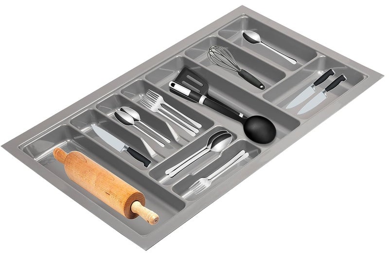 LEVON Plastic Cutlery Tray For Kitchen Drawer,Cutlery Stationery Organizer, Moduler Kitchen Basket, Grey, (32 X19 Inch) - Image 2
