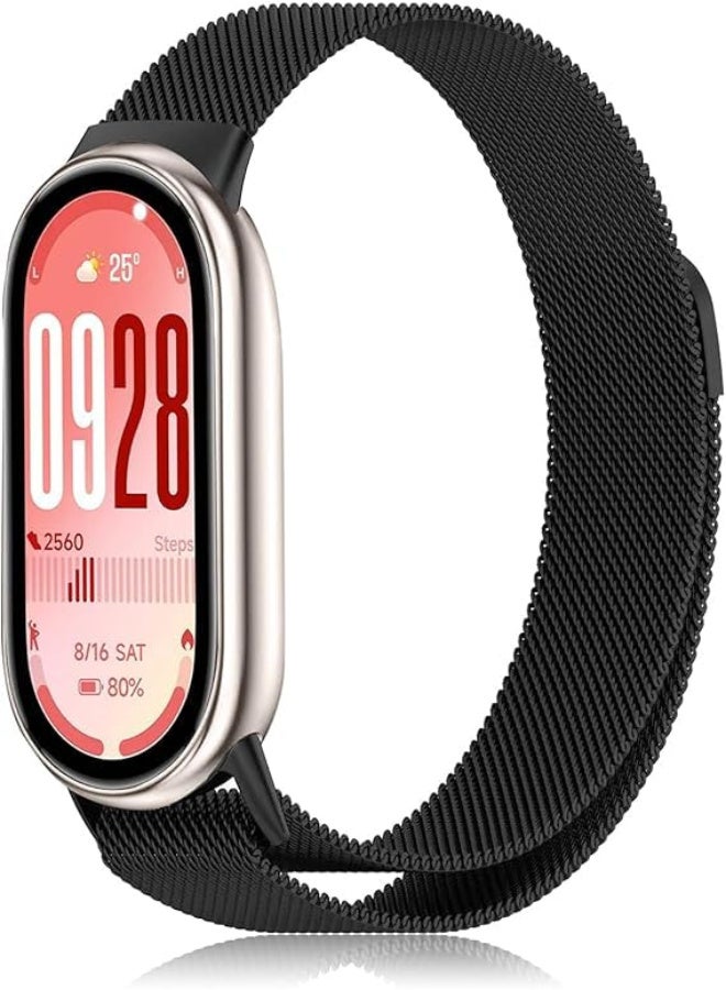 Ecosystem Bracelet Compatible with Xiaomi Mi Band 10/9/8, Stainless Steel Replacement Straps, Mesh & Metal Watch Strap, Adjustable Replacement Strap For Mi Smart Band 8/9/10 (Black, Mesh)