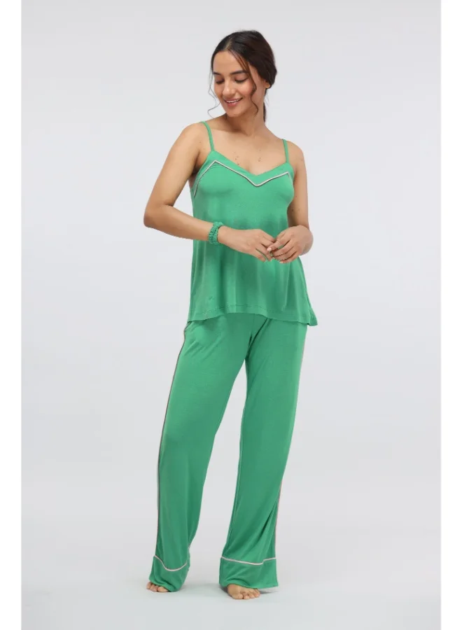 نسيسيرا Green Bee Piping Modal Pajama Set with Tank Top