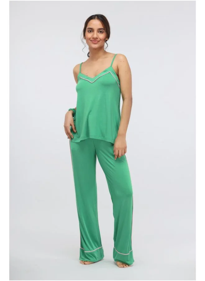 NeceSera Green Bee Piping Modal Pajama Set with Tank Top