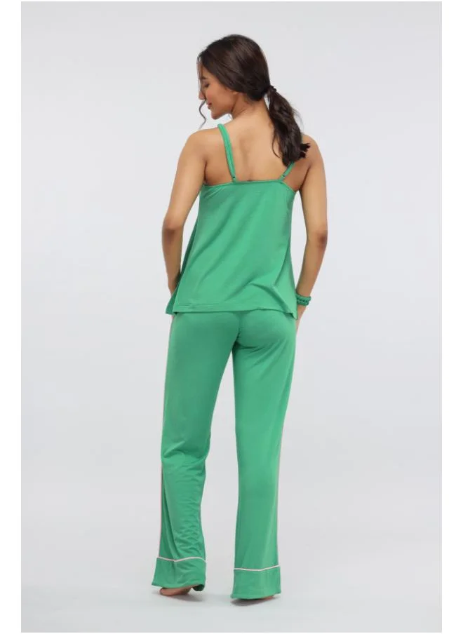 NeceSera Green Bee Piping Modal Pajama Set with Tank Top