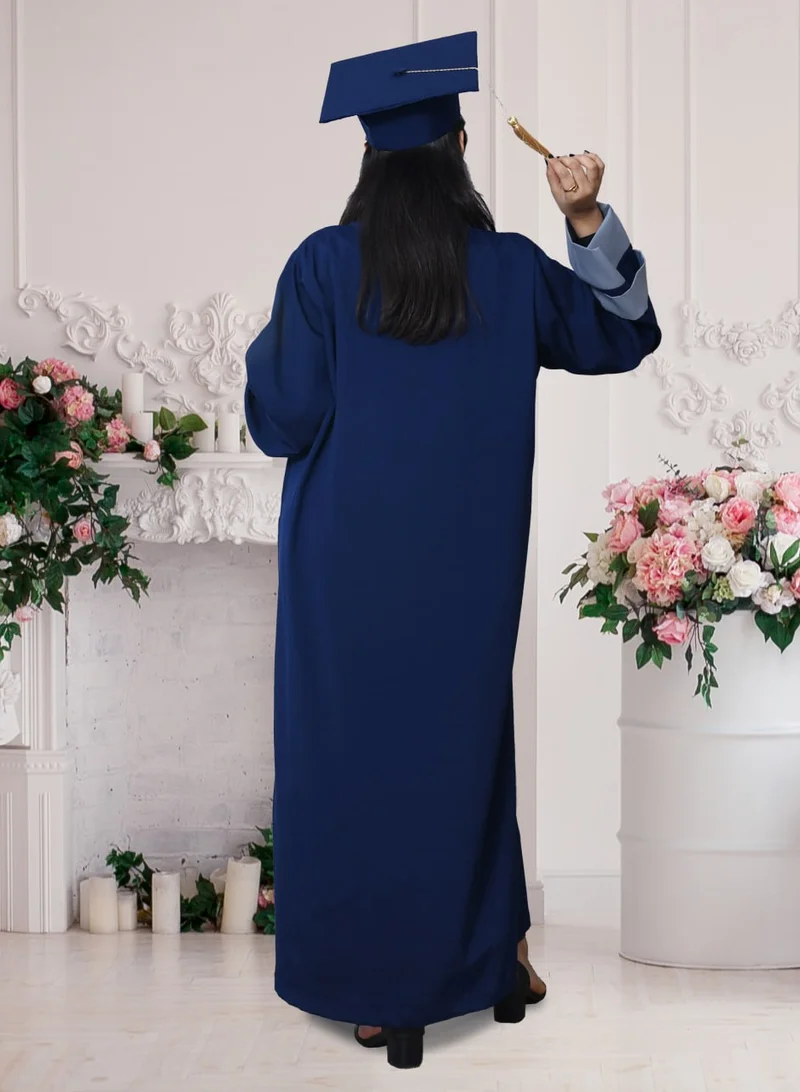 HAWRAA ABAYA Classic navy blue DJ outfit with oriental color overlay on the sleeves, abaya and cap