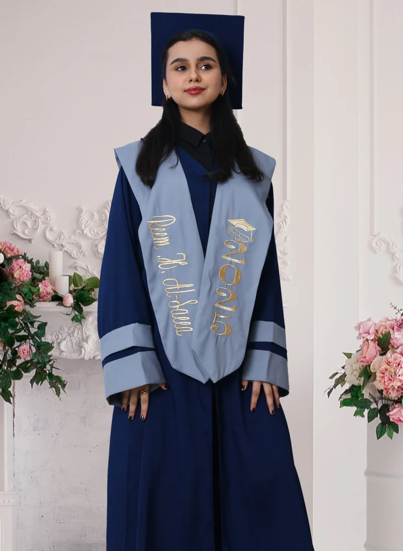 HAWRAA ABAYA Classic navy blue DJ outfit with oriental color overlay on the sleeves, abaya and cap