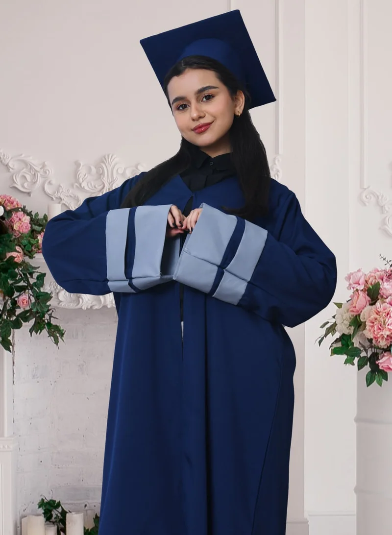 HAWRAA ABAYA Classic navy blue DJ outfit with oriental color overlay on the sleeves, abaya and cap