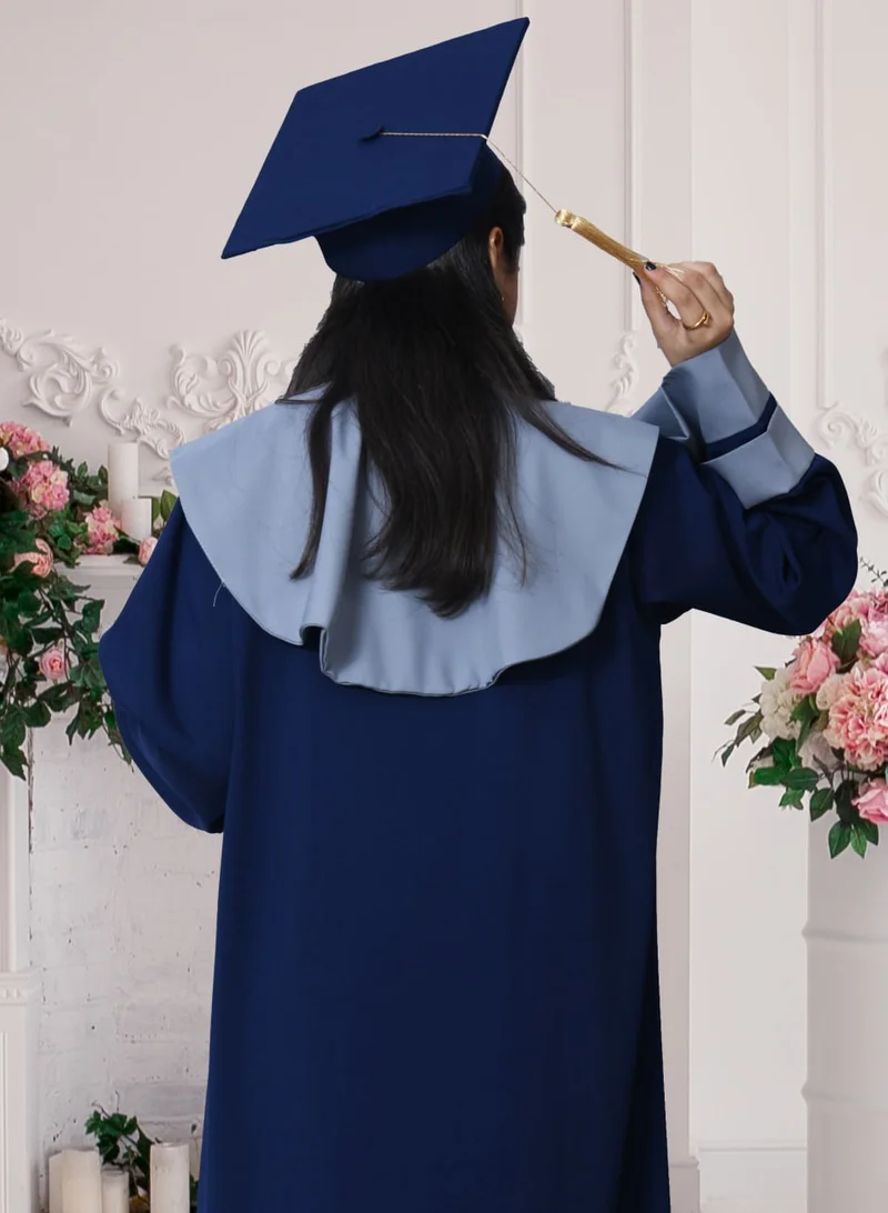 HAWRAA ABAYA Classic navy blue DJ outfit with oriental color overlay on the sleeves, abaya and cap