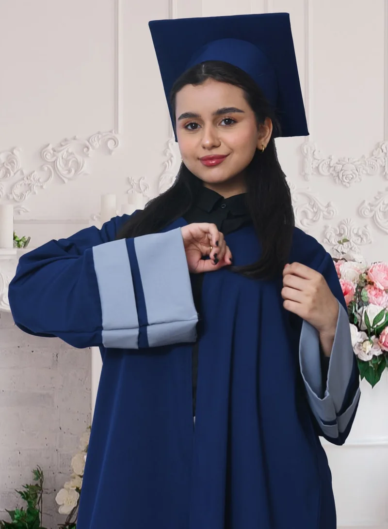 HAWRAA ABAYA Classic navy blue DJ outfit with oriental color overlay on the sleeves, abaya and cap