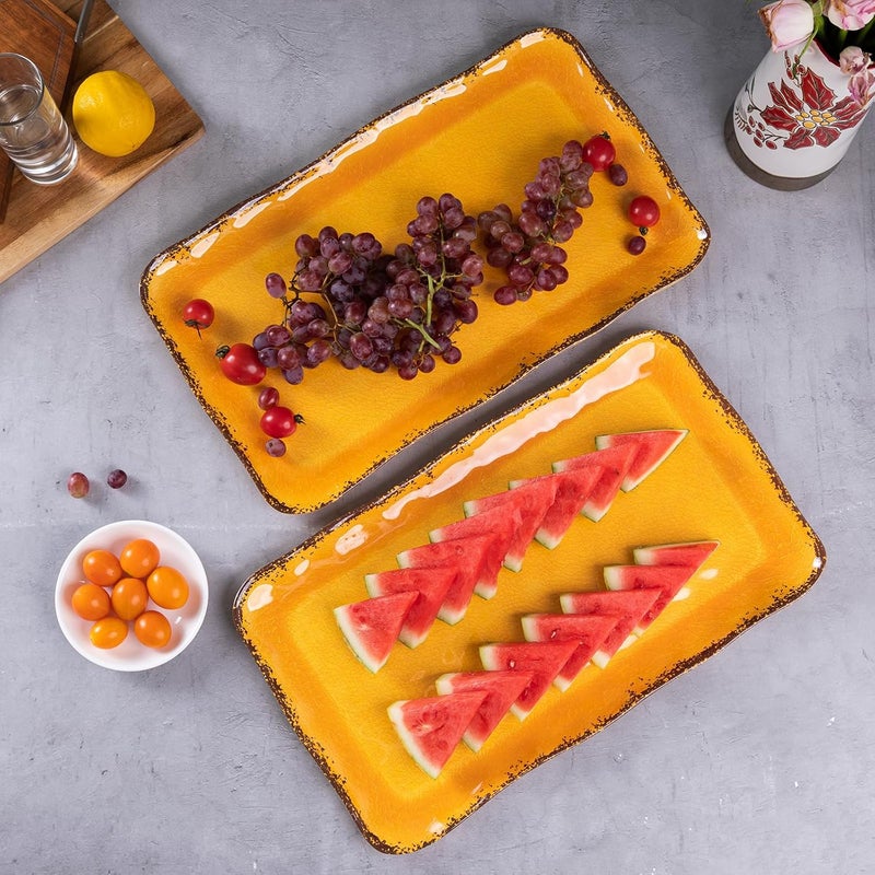 LEHAHA Farmhouse Melamine Rectangular Plate Set, 17.5" x 10" Large Melamine, 100% Melamine, Dishwasher Safe, BPA Free, Light and Unbreakable, Gold Tone - Image 5