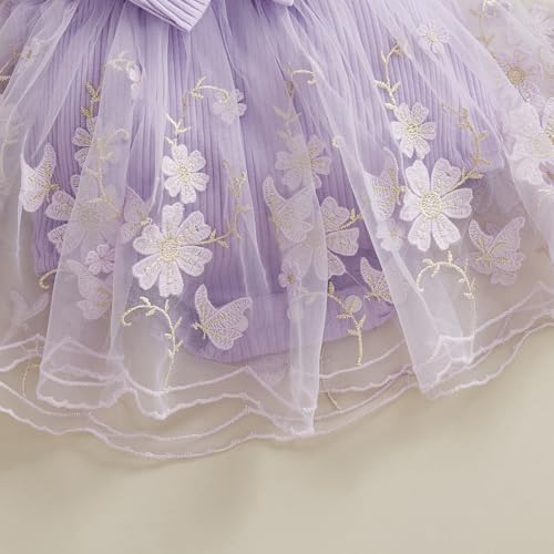 ZAXARRA Newborn Baby Girl Summer Dress Ruffle Sleeveless Floral Embroidery Romper Dress Headband Beautiful Clothes Set (Purple, 0-3 Months) - Image 5