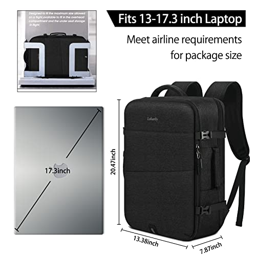 Lubardy Travel Backpack for Men Women 17 Inch Flight Approved Carry on Backpack Waterproof Large 40L Luggage Daypack Business College Weekender Overnight Laptop Backpack with 3 Packing Cubes, Black - Image 3