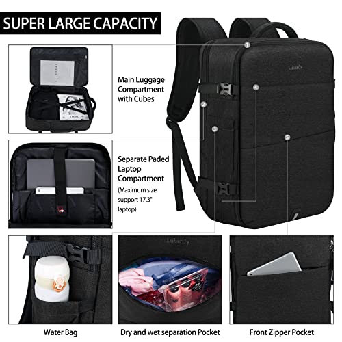 Lubardy Travel Backpack for Men Women 17 Inch Flight Approved Carry on Backpack Waterproof Large 40L Luggage Daypack Business College Weekender Overnight Laptop Backpack with 3 Packing Cubes, Black - Image 4