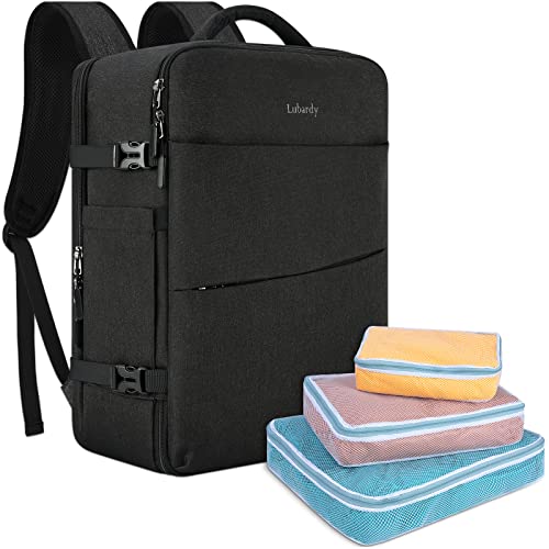 Lubardy Travel Backpack for Men Women 17 Inch Flight Approved Carry on Backpack Waterproof Large 40L Luggage Daypack Business College Weekender Overnight Laptop Backpack with 3 Packing Cubes, Black - Image 1