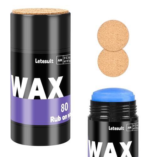 letesult 80G Rub On Ski Snowboard Wax, Universal Temperature Wax with 3PCS Easy Cork Applicator, Rub on Quick Waxing Kit for Outdoors Ski Snowboard Accessories - Image 1