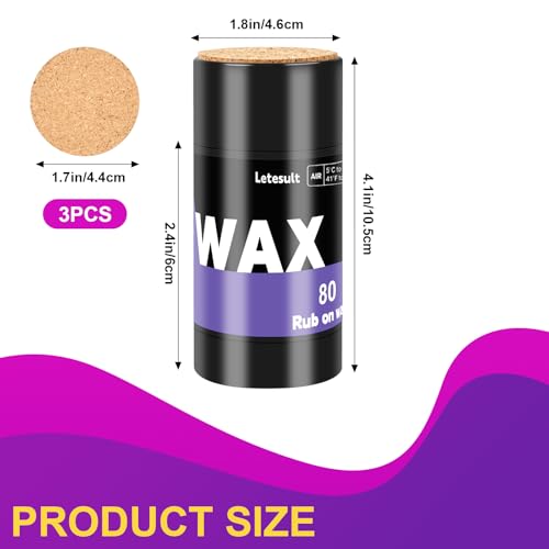 letesult 80G Rub On Ski Snowboard Wax, Universal Temperature Wax with 3PCS Easy Cork Applicator, Rub on Quick Waxing Kit for Outdoors Ski Snowboard Accessories - Image 2