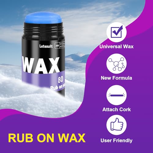 letesult 80G Rub On Ski Snowboard Wax, Universal Temperature Wax with 3PCS Easy Cork Applicator, Rub on Quick Waxing Kit for Outdoors Ski Snowboard Accessories - Image 3