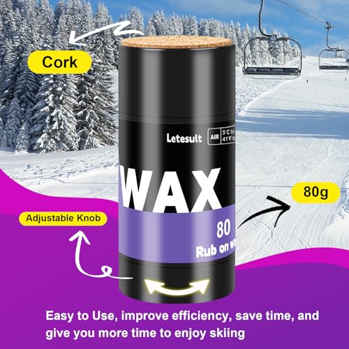 letesult 80G Rub On Ski Snowboard Wax, Universal Temperature Wax with 3PCS Easy Cork Applicator, Rub on Quick Waxing Kit for Outdoors Ski Snowboard Accessories - Image 4