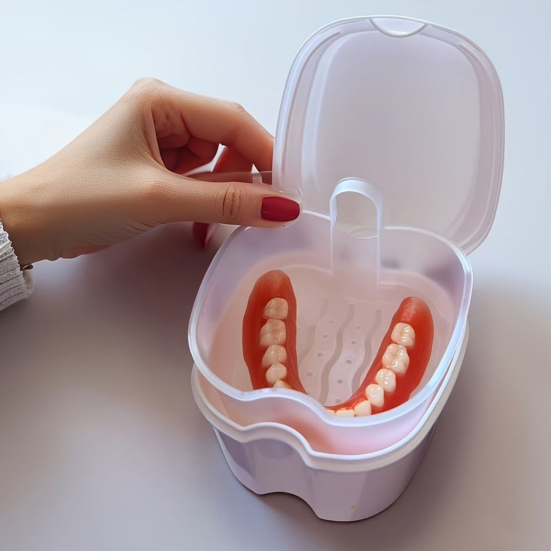 2pcs Denture Cleaning Kit For Deep Clean Gaps And Residue Black Filtered Rinse Cup And Sealed Plastic Case Includes Double Layer Denture Case Stand Case With Drainage Mesh - Image 4