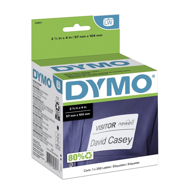 DYMO Authentic LW Name Badge Labels DYMO Labels for LabelWriter Printers White 2-1/4" x 4" 1 Roll of 250 - Image 1