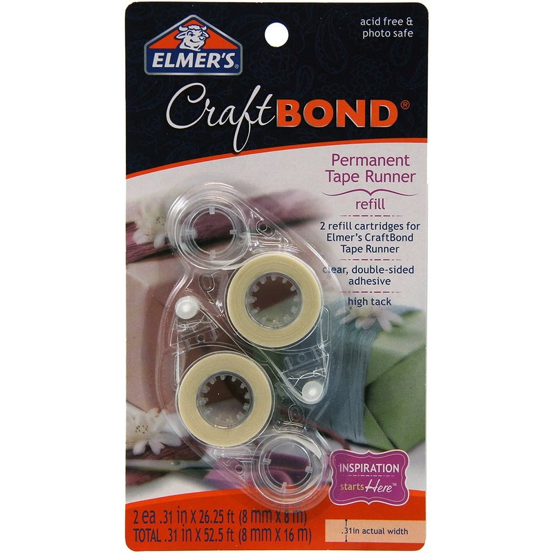 ELMERS Craftbond Permanent Tape Runner Refills, 31" by 26-1/4 Feet, Clear, 2 Refills Per Pack (E4007)