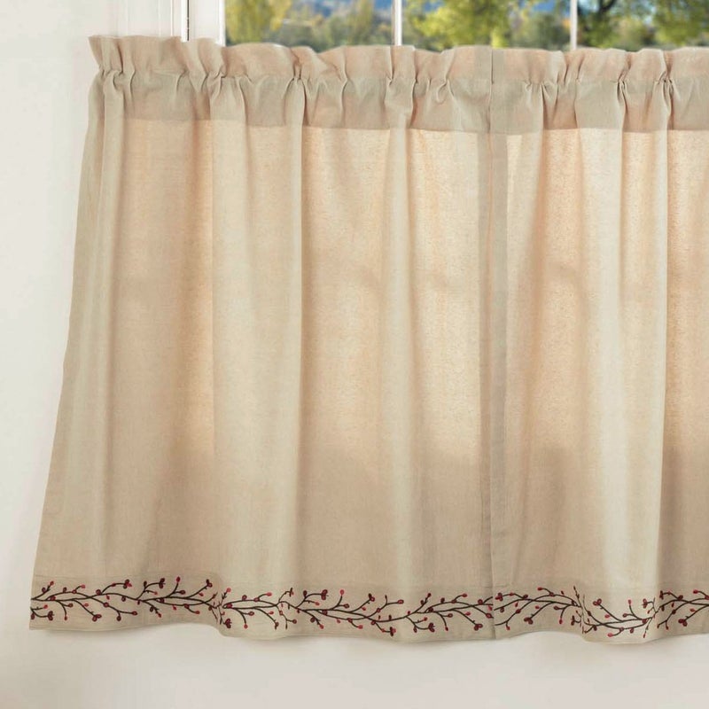 Twig and Berry Vine Tier Curtains Embroidered Berries Country Primitive Farmhouse Style Set of 2 36 L x 36 W