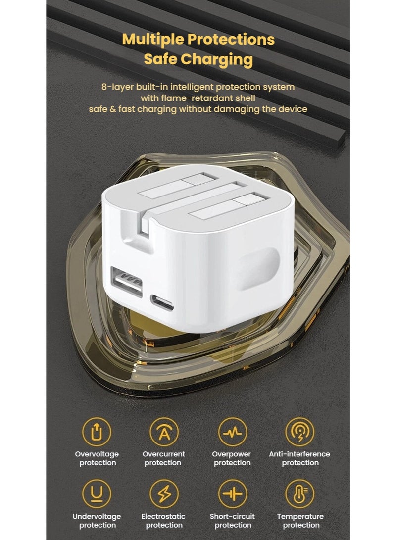 35W Charger Charging Adapter Dual Port USB-A Type-C with One Cable Type-C  to Lightning, Super Fast Charging Power Port  Wall Charger, 35W Foldable UK Power Plug Travel Adapter, iPhone Samsung Android Tabs - Image 4