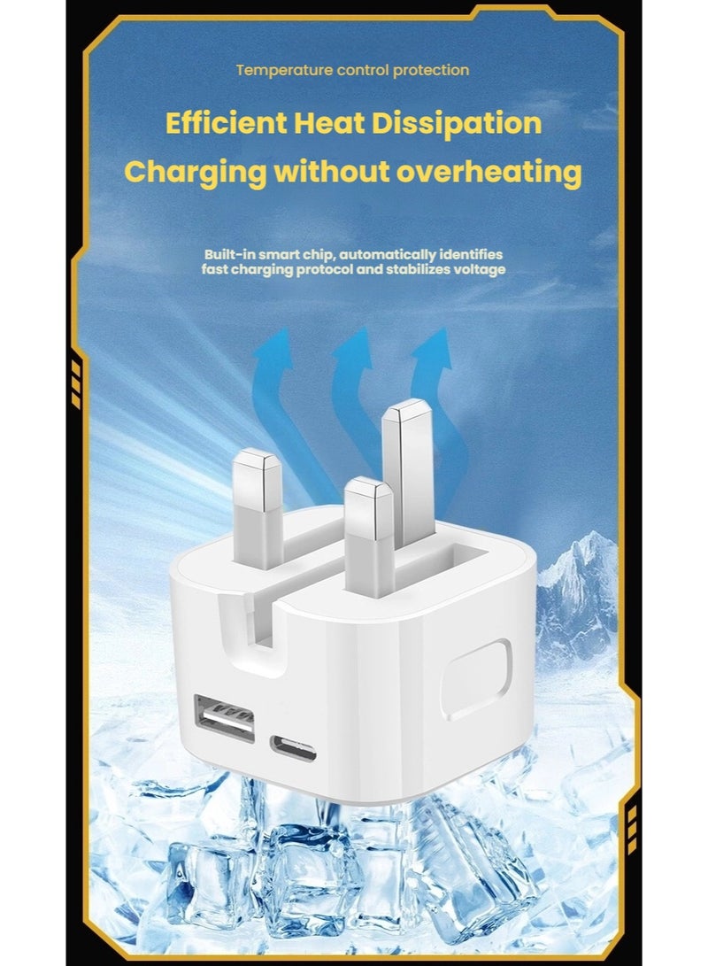 35W Charger Charging Adapter Dual Port USB-A Type-C with One Cable Type-C  to Lightning, Super Fast Charging Power Port  Wall Charger, 35W Foldable UK Power Plug Travel Adapter, iPhone Samsung Android Tabs - Image 5