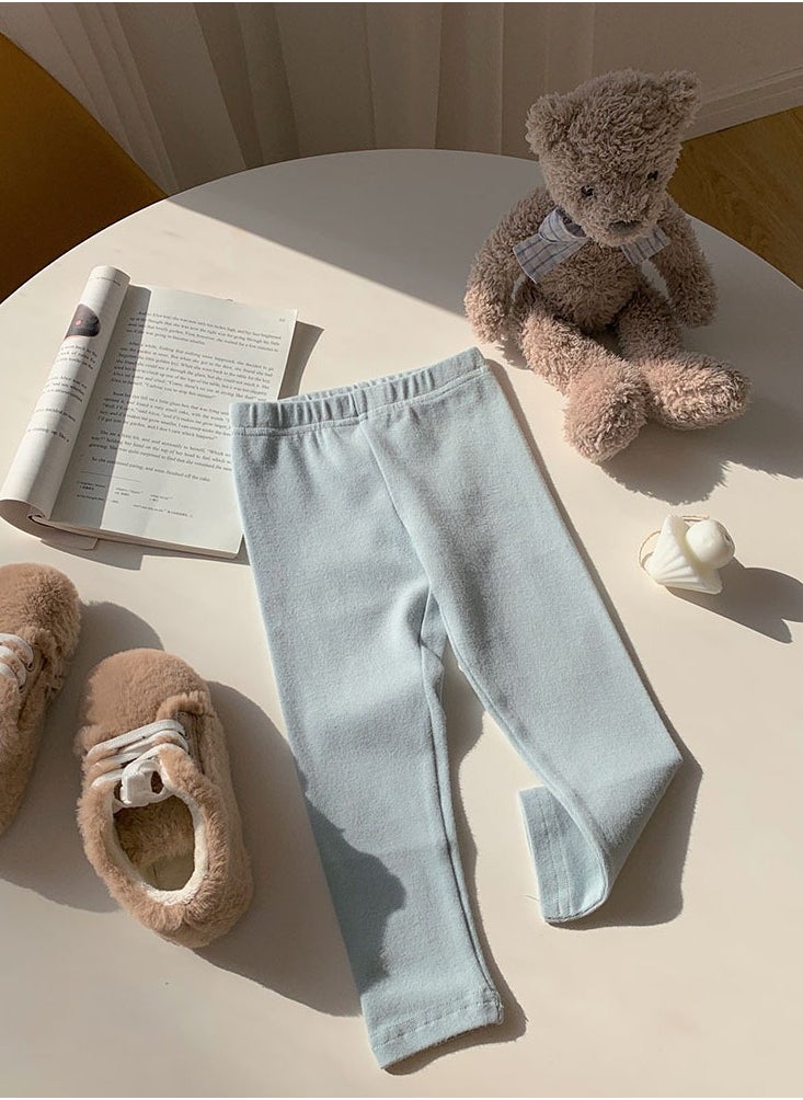 Loquat - Kids Solid Color Thermal Underwear Pants Cotton Soft Long Johns Base Layer Bottom Children's Pajama Pants Bluish Gray - Image 1