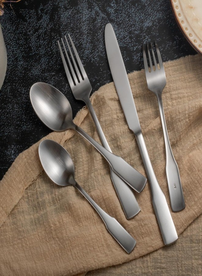 Alata Kate Satin 40-Piece Silverware Set,Service for 8,Stainless Steel Flatware Set,Matte Satin Polished Cutlery Set,Dishwasher Safe - Image 2