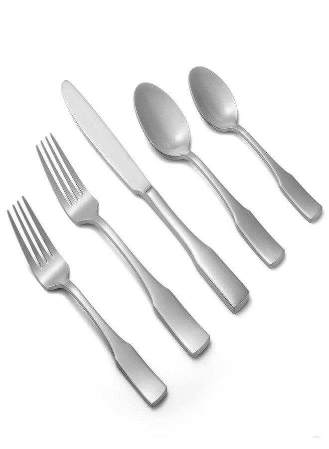Alata Kate Satin 40-Piece Silverware Set,Service for 8,Stainless Steel Flatware Set,Matte Satin Polished Cutlery Set,Dishwasher Safe - Image 1
