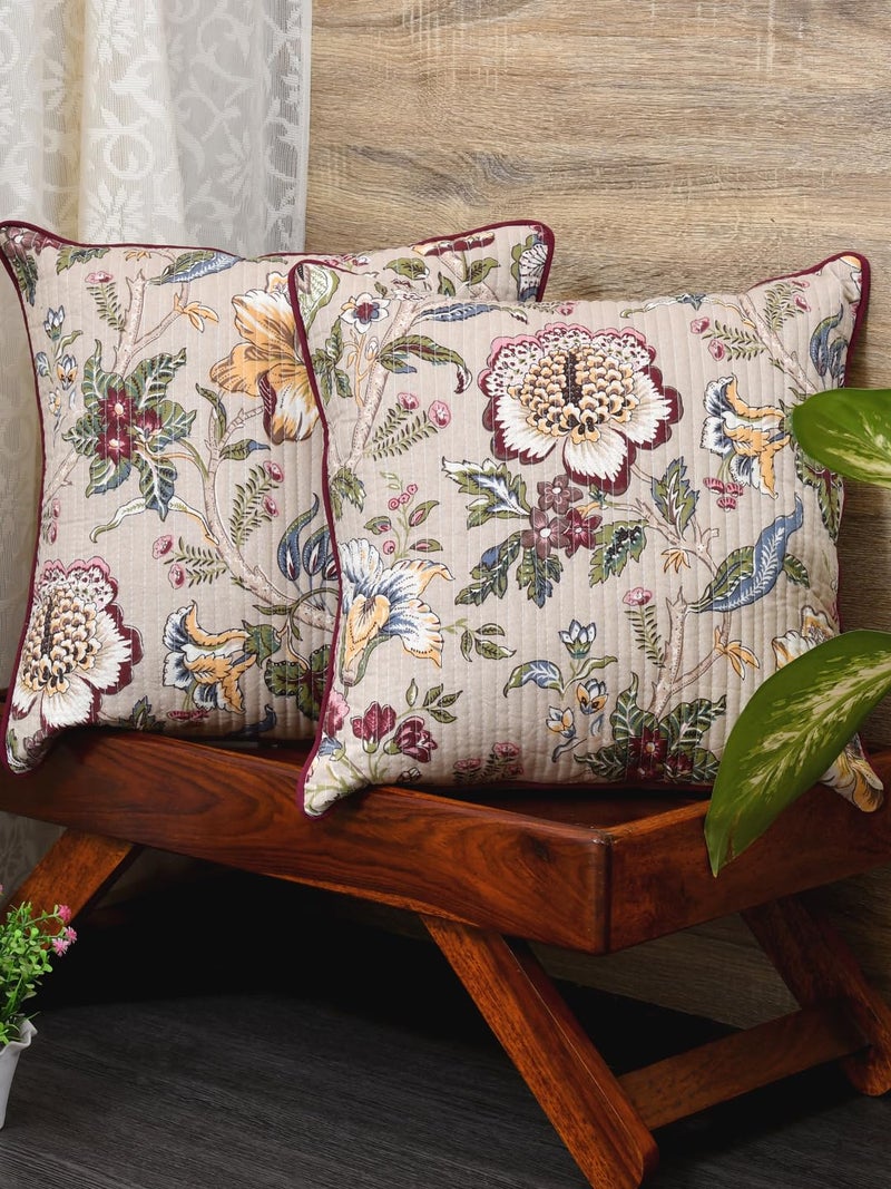 Clasiko Cotton Cushion Covers Set of 2; 18x18 Inches; Multicolor Flowers - Image 3