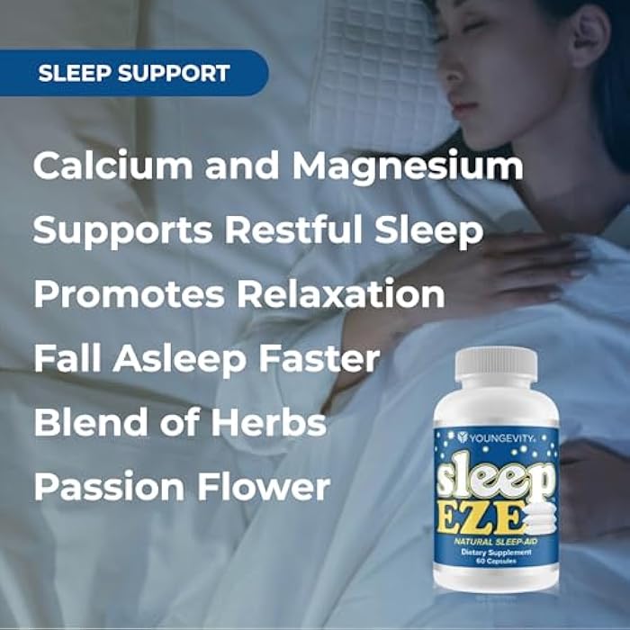 Youngevity Sleep Eze - Natural Sleep Support - Valerian Root, Passion Flower, 5-HTP, Melatonin - Non-Habit Forming - Sleeping Support Supplement - (60 Capsules) - Image 4