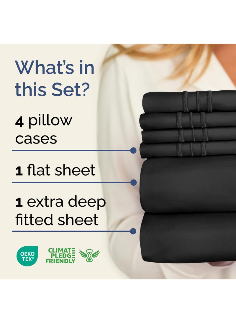 Extra Deep Full Sheet Set - 6 Piece Breathable and Cooling Sheets - Hotel Luxury Bed Sheets Set - Easy & Secure Fit - Soft  Wrinkle Free and Comfy Sheets Set - Black Sheet Set with Extra Deep Pockets