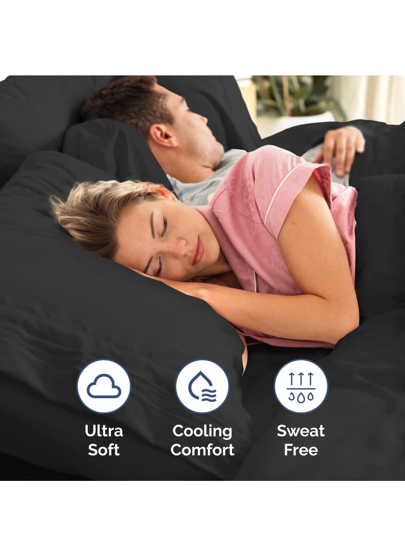 Extra Deep Full Sheet Set - 6 Piece Breathable and Cooling Sheets - Hotel Luxury Bed Sheets Set - Easy & Secure Fit - Soft  Wrinkle Free and Comfy Sheets Set - Black Sheet Set with Extra Deep Pockets