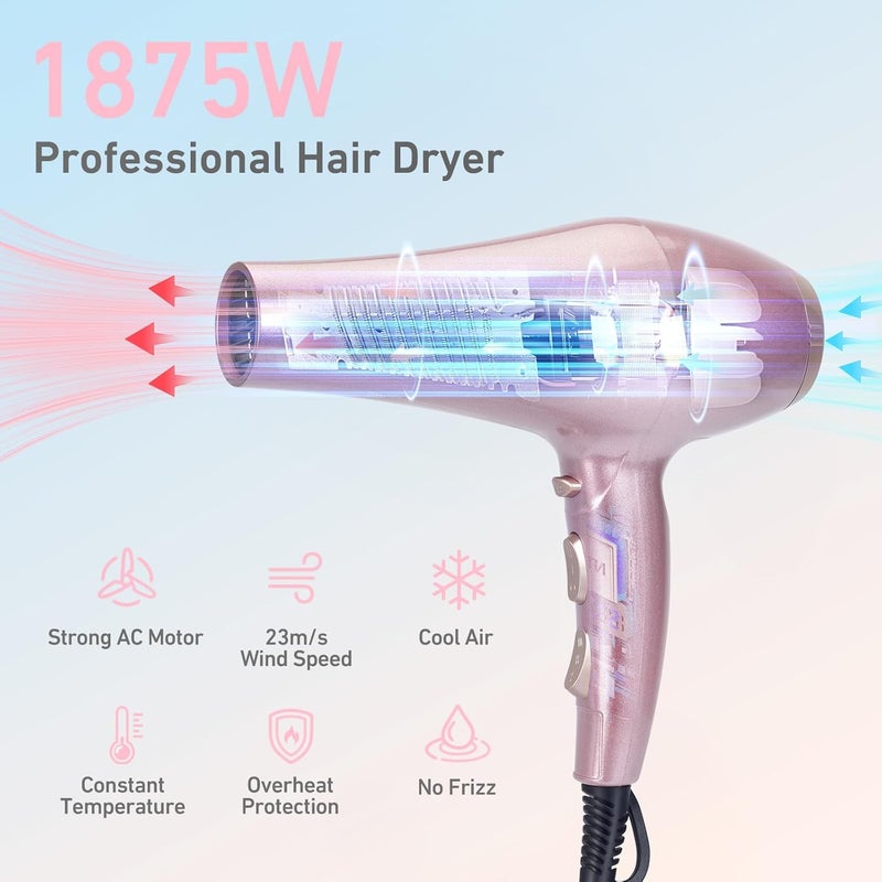 CONFU Hair Dryer, Professional Ionic Salon Blow Dryer with Diffuser for Women and Men, 5X Fast Drying, Powerful and Quiet Hair Blow Dryer for Fast & Easy Styling (1875 Watts) - Image 2