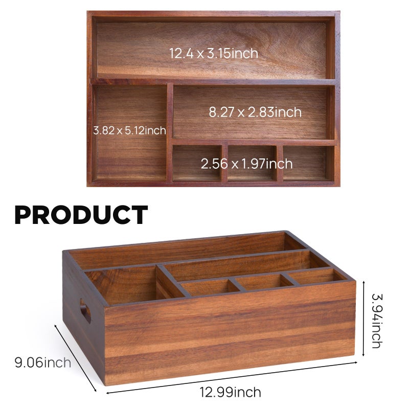 Eleckey Acacia Wood Utensil Holder Organizer for Partyï¼ŒPaper Plate Dispenser for Kitchen Counter - Image 5