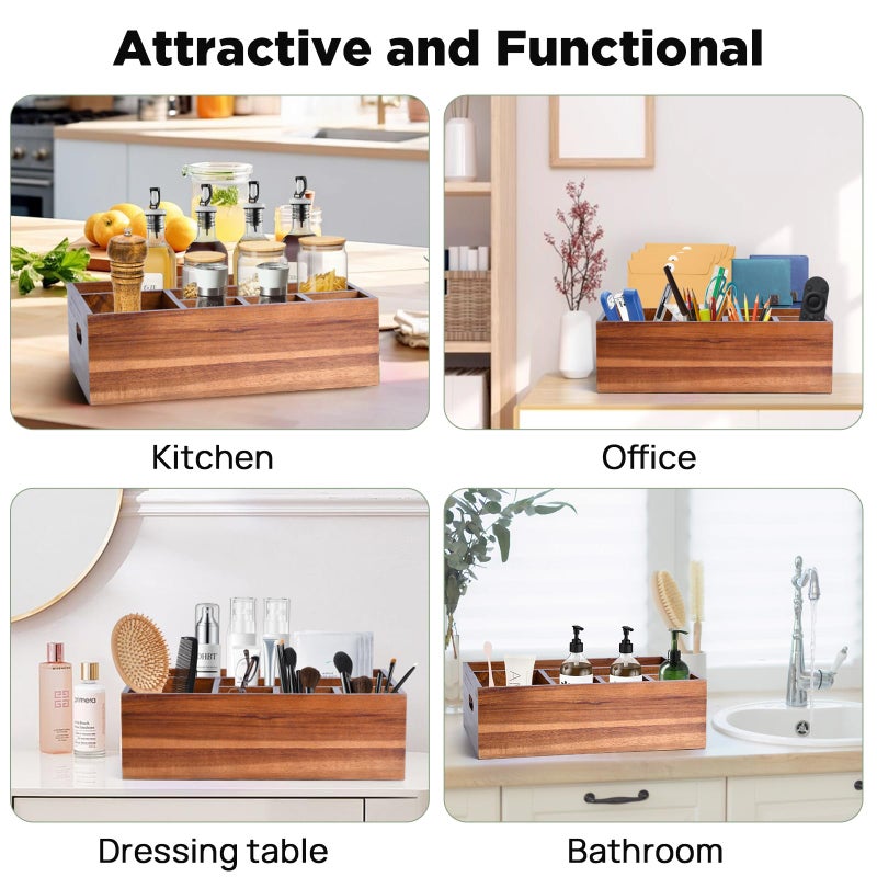 Eleckey Acacia Wood Utensil Holder Organizer for Partyï¼ŒPaper Plate Dispenser for Kitchen Counter - Image 2