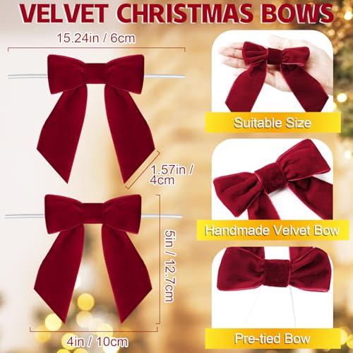 Glitinsel 30 Pcs Velvet Ribbon Bows 5 x 4 Pre Tied Christmas Velvet Bows with Twist Tie for Gift Packaging Christmas Tree Wreaths Door Windows Wedding Party DecorationBurgundy - Image 3