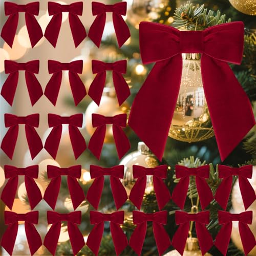 Glitinsel 30 Pcs Velvet Ribbon Bows 5 x 4 Pre Tied Christmas Velvet Bows with Twist Tie for Gift Packaging Christmas Tree Wreaths Door Windows Wedding Party DecorationBurgundy - Image 1