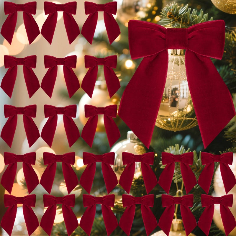 Glitinsel 30 Pcs Velvet Ribbon Bows 5 x 4 Pre Tied Christmas Velvet Bows with Twist Tie for Gift Packaging Christmas Tree Wreaths Door Windows Wedding Party DecorationBurgundy - Image 2