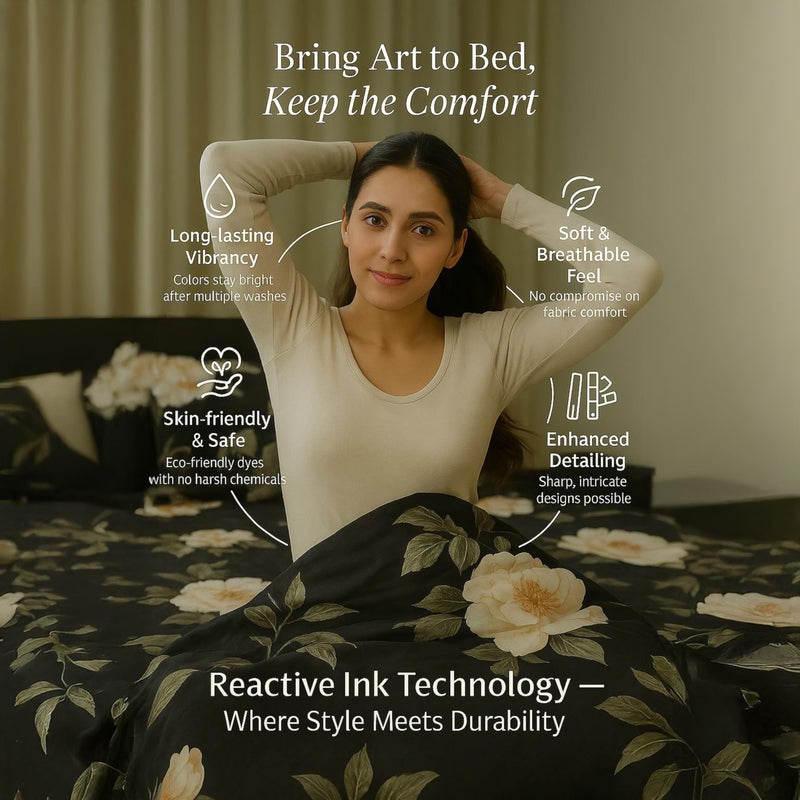RUSTIQUE LINENS أقمشة رستيك | مطبوعة رقمياً بتقنية الحبر التفاعلي | مجموعة ملاءات سرير فاخرة 100% قطن عضوي 300 خيط | لمسة ناعمة تشبه الساتان | أزرق مزهر - Image 5