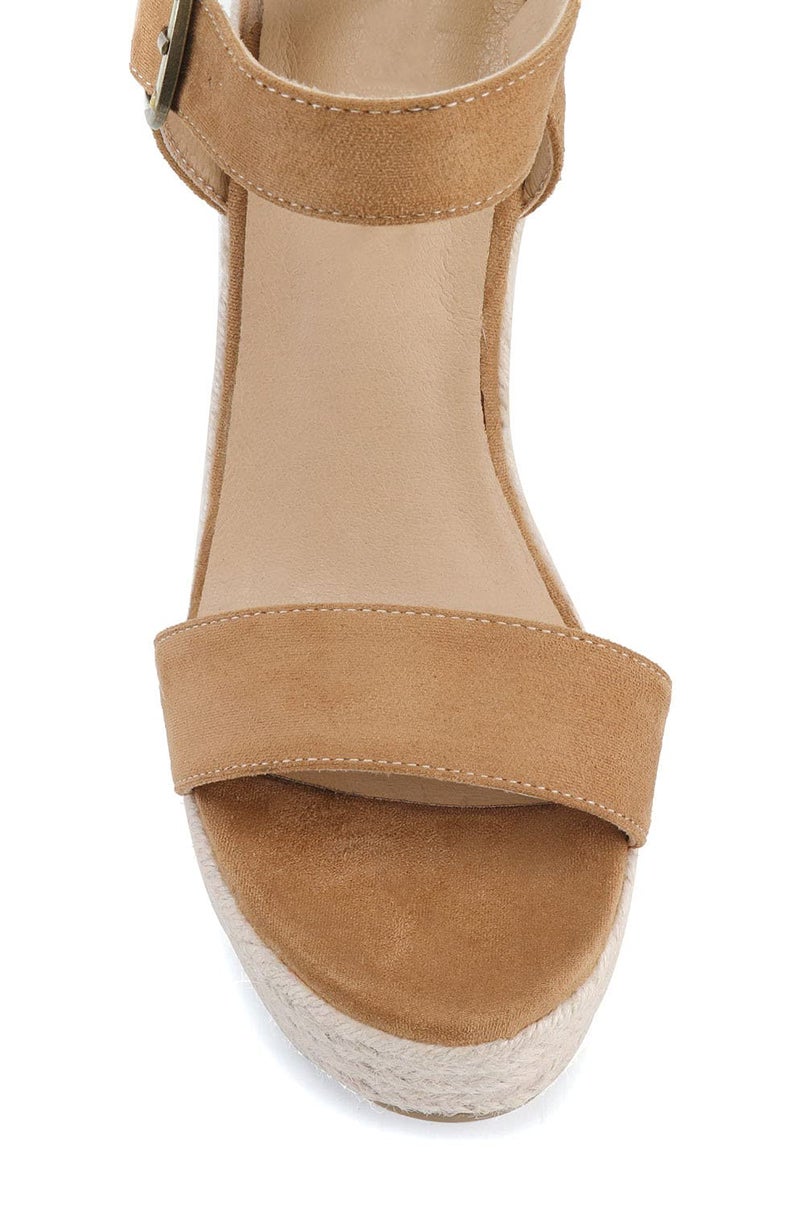 SUMOJIU Women'S Wedge Sandals Platform, Ankle Strap Wedge Sandals Open Toe Casual Summer Straw Woven Classic Wedge Sandals SIZE 6.5 - Image 4