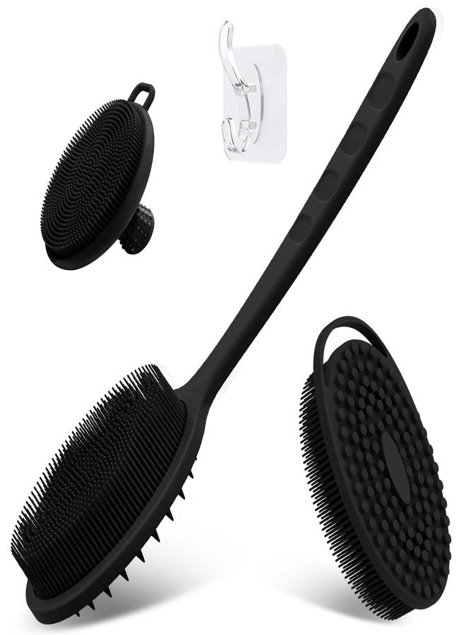 GEENOA Silicone Back & Body & Face Scrubber Set 3PCS, Gentle Exfoliating Back & Body Scrubber with Dual-Side Brush Head, Hygienic Silicone Loofahs with Soft Bristle and Non-Slip Handle(Black-3PC) - Image 1