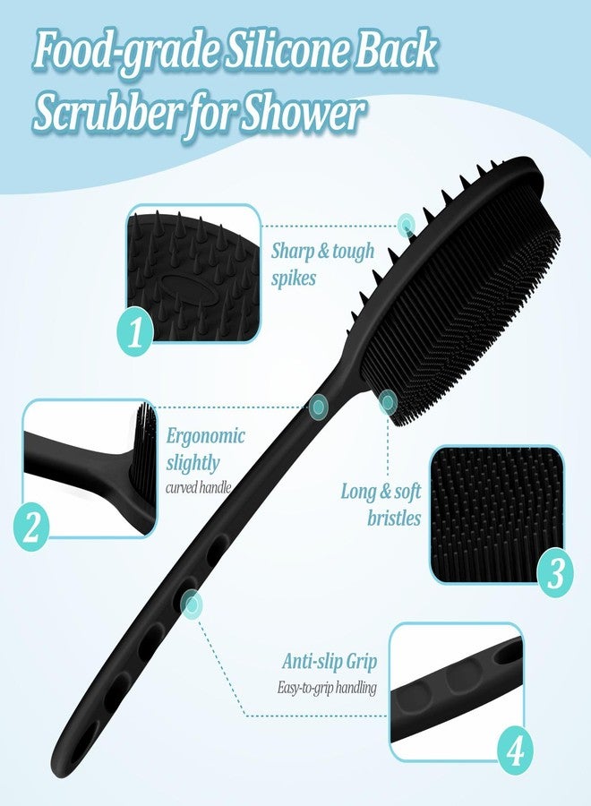 GEENOA Silicone Back & Body & Face Scrubber Set 3PCS, Gentle Exfoliating Back & Body Scrubber with Dual-Side Brush Head, Hygienic Silicone Loofahs with Soft Bristle and Non-Slip Handle(Black-3PC) - Image 3