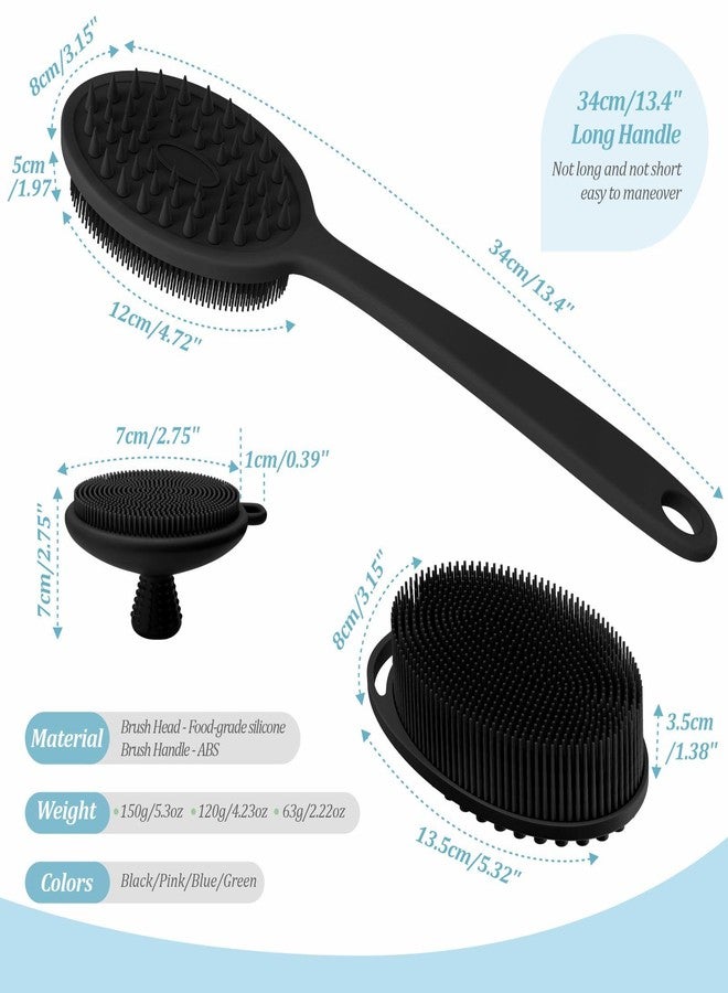 GEENOA Silicone Back & Body & Face Scrubber Set 3PCS, Gentle Exfoliating Back & Body Scrubber with Dual-Side Brush Head, Hygienic Silicone Loofahs with Soft Bristle and Non-Slip Handle(Black-3PC) - Image 2