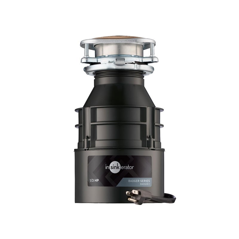 InSinkErator Garbage Disposal with Power Cord, Badger 1, Standard Series, 1/3 HP Continuous Feed, Black - Image 1