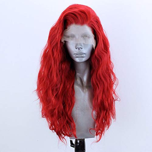 Hair Red Color Synthetic Lace Front Wig Loose Body Wave Heat Resistant Fiber Pre Plucked Fire Fashion Red Hair Replacement Long Wavy Curly Lace Wig 24 Inches for White and Black Women