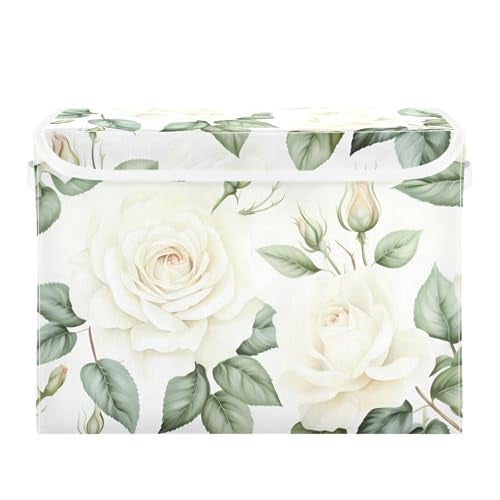 senya Flower Baskets Collapsible Storage Bins with Lids White Rose Flower Storage Boxes Clothes Baskets for Organizing - Image 3